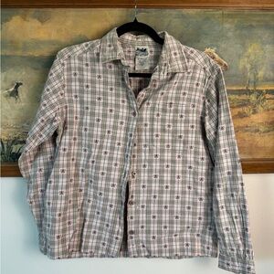 Vintage northern reflections butterfly button down pink plaid- size Petite S